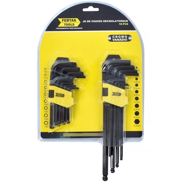 Jogo De Chaves Allen Hexagonal E Toque Ponta Bola 18 Pçs | Fe